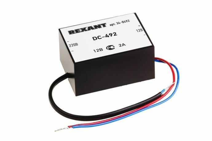 Блок питания стабилизированный 12В, 2А, внутренняя установка DC-492 | 34-0492 REXANT MEET