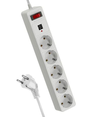 Удлинитель с сетевым фильтром 5х3м заземл. 10А IP20 2.2кВт 2хUSB 3х0.75 предохранителем КОСМОС FKsm3m-5g(W)USB