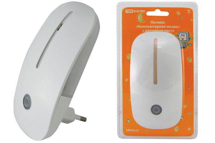 Ночник Компьютерная мышь 0,5Вт светодиодный белый с датчиком света | SQ0357-0014 TDM