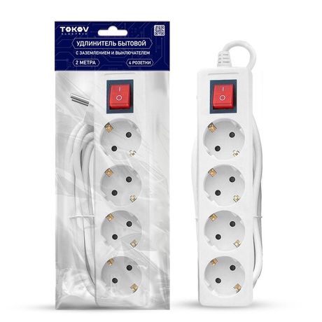 Удлинитель 4х2м с заземл. выкл. 16А 3х1 TOKOV ELECTRIC TKE-C01-BU4-2-1-ZV