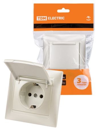 Розетка 2П+З 16А 250В IP44 с крышкой перламутр "Лама" | SQ1815-0826 TDM