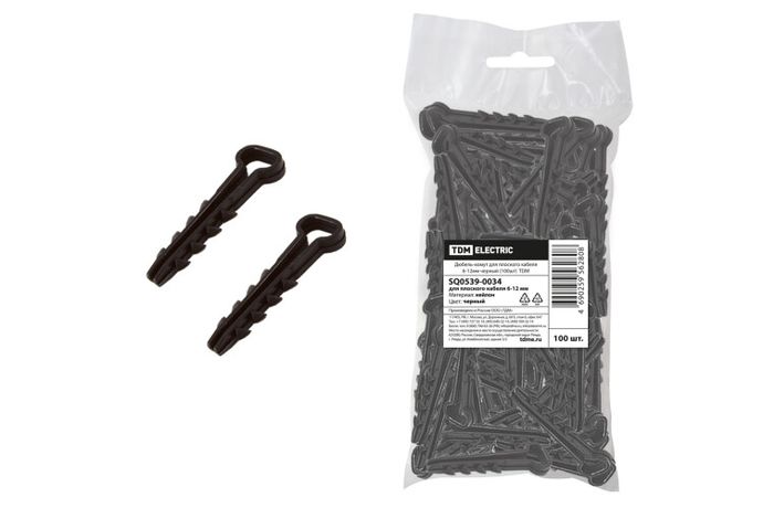 Дюбель-хомут для плоского кабеля 6-12мм черный (100шт) | SQ0539-0034 TDM