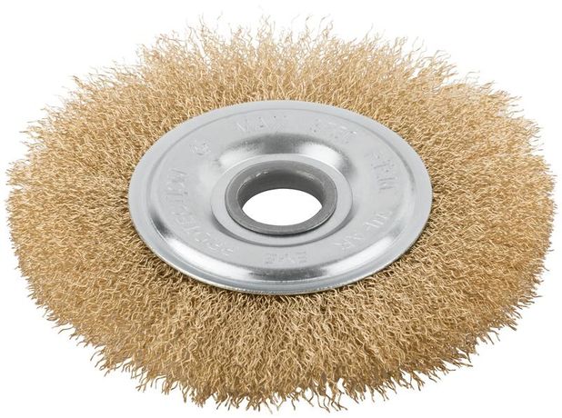 Корщетка дисковая прямая d посадочный 22.2мм стальная латунированная волнистая проволока 150мм КУРС 39026
