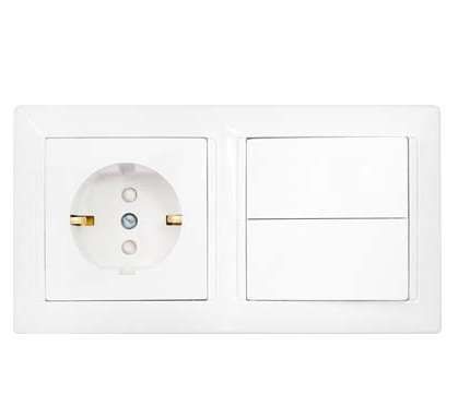 Блок СП (розетка с заземл. защ. шторки + 2-кл. выкл.) бел. Bylectrica 2В-РЦ-715