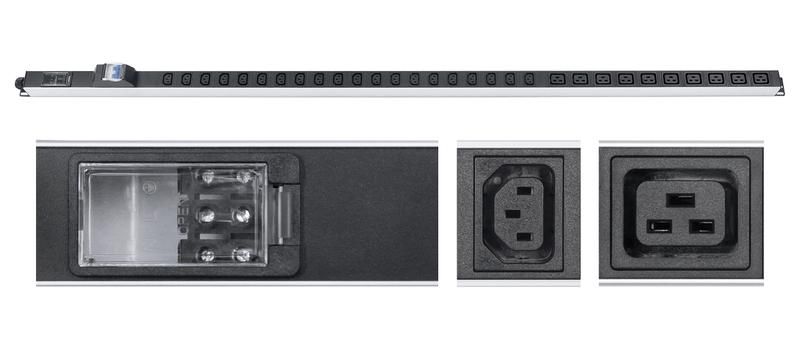 Блок розеток для 19дюйм шкафов PDU-32-10C19-20C13-B-T вертик. 10 IEC 320 C19 20 C13 32А автомат защиты алюм. корпус клем. колодка Cabeus 9546c