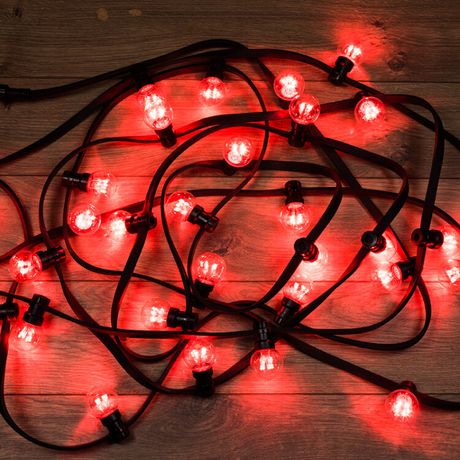 Гирлянда светодиодная "LED Galaxy Bulb String" 10м 6х30LED красн. 25Вт IP65 соединяемая провод каучук черн. Neon-Night 331-322