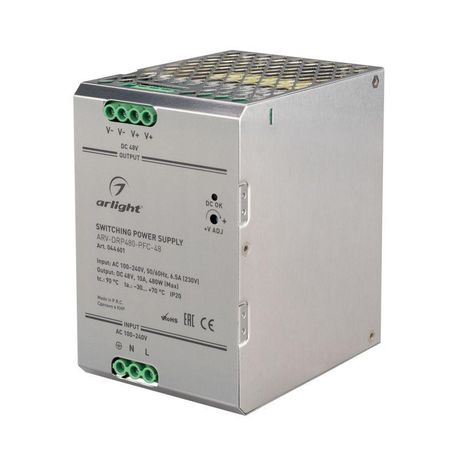 Блок питания ARV-DRP480-PFC-48 (48V, 10A, 480W) (Arlight, IP20 Металл, 5 лет) - 044601