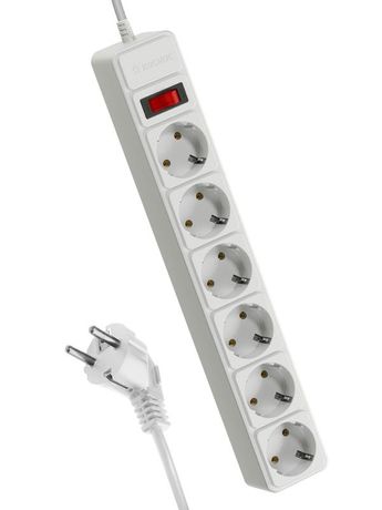 Удлинитель с сетевым фильтром 6х3м заземл. 16А IP20 3.5кВт 3х1 предохранителем выкл. индикатором сети бел. КОСМОС FKsm3m-6g(W)16A