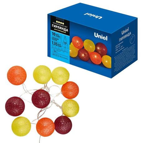 Гирлянда светодиодная Клубки-3 на батарейках 2AA (не в/к) 135м 10 светодиодов Теплый белый свет ULD-S0135-010/STB/2AA WARM WHITE IP20 TANGLES-3 Провод прозрачный - UL-00008668 Uniel