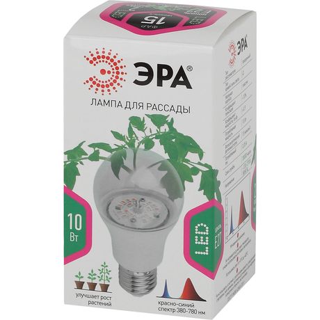 Лампа светодиодная FITO-10W-RB-E27-K 10Вт A60 грушевидная прозрачная 1310К E27 130-270В для растений красн./син. спектр Эра Б0039069