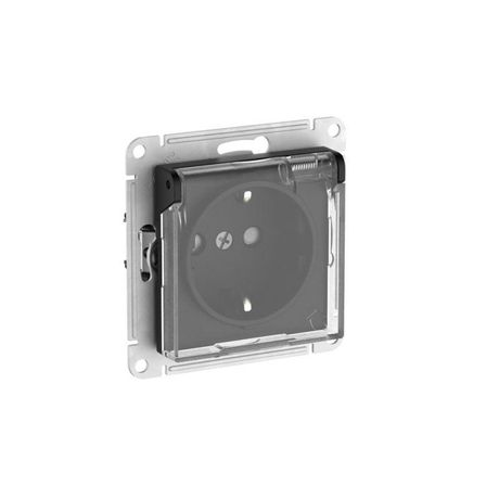 Розетка AtlasDesign Aqua 16А IP44 с заземл. защ. шторки прозр. крышкой быстрозажим. клем. механизм карбон SE ATN441046S APC