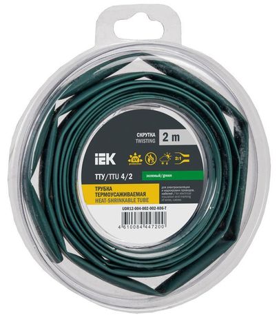 Трубка термоусадочная ТТУ нг-LS 4/2 зеленая (2м/упак) IEK | UDR12-004-002-002-K06-T