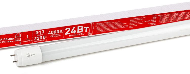 Лампа светодиодная LED 24Вт G13 4000К ЭКО smd T8-24w-840-G13 1500mm ECO | Б0032978 ЭРА