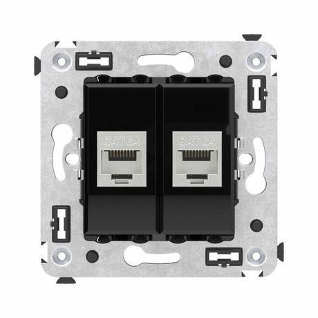 Компьютерная розетка RJ-45 без шторки в стену, кат.6А двойная экранированная, "Avanti", "Черный квадрат" | 4402774 DKC ДКС