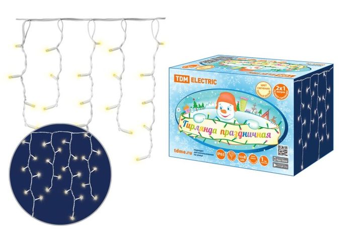 Гирлянда светодиодная "Бахрома" 2х1м, 152LED, 3000К, бел. шнур, посл. подкл, IP65, 250 В, | SQ0361-0044 TDM ELECTRIC