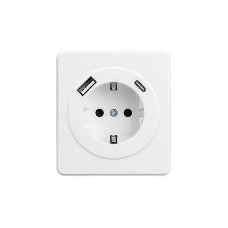 Розетка 1-м СП ROUND MIELE 16А с заземл. защ. шторки USB A+C быстрой зарядки 5В/3А перламутр Kranz KR-78-0704-1
