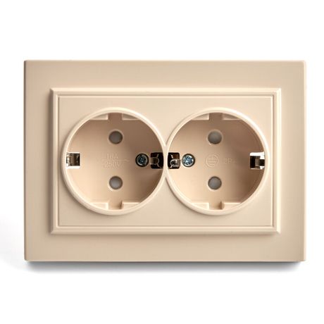 Розетка двухместная с/з,с защитной шторкой,250В, 16А, серия Эрна, слоновая кость Stekker - PST16-9014-02 39240 FERON