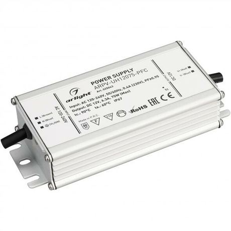 Блок питания ARPV-UH12075-PFC (12V, 6.3A, 75W) (ARL, IP67 Металл, 7 лет) - 025043 Arlight
