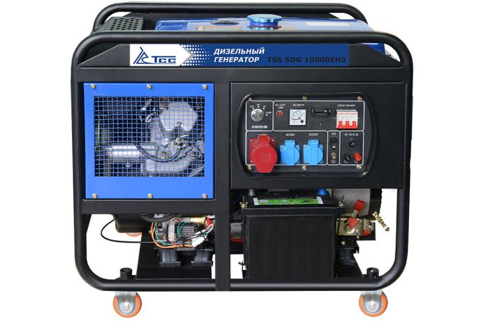 Генератор дизельный TSS SDG 10000EH3, мощность 10 кВт, 3 фазный, напряжение 400, электростартер, колеса, двигатель R2V870X - 077003 ТСС