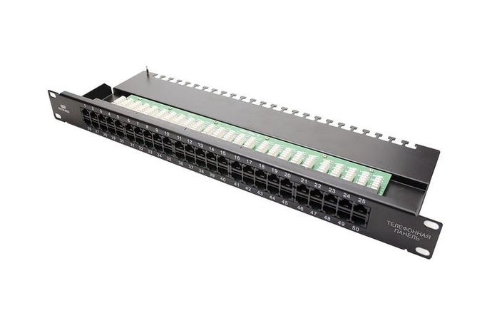 Панель коммутацинная кат.3, UTP, 19', 1U, 50хRJ45, USOC, 2 пары, черный DATAREX - DR-4071