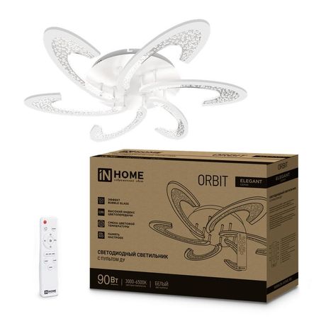 Светильник светодиодный ELEGANT ORBIT 90Вт 230В 3000-6500K 7000Лм 725х635х90мм c пультом ДУ белый IN HOME - 4690612051567