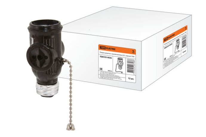 Патрон-розетка карболитовый с выключателем Е27 черный | SQ0335-0026 TDM