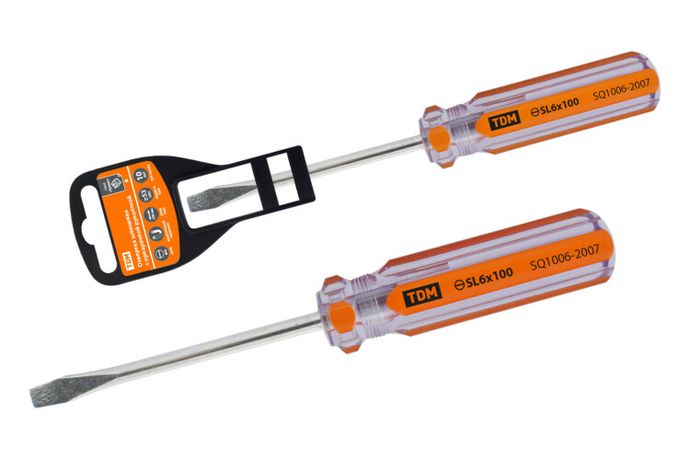 Отвертка шлицевая, прозрачная рукоятка, углеродистая сталь, тип SL6.0 x 100 мм, серия "Гранит" | SQ1006-2007 TDM