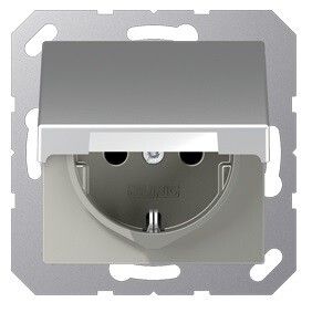 Розетка SCHUKO одинарная, с заземлением, крышкой, без шторок, 16A, 250В (механизм + накладка, рамки). Серия- Eco Profi. Материал- термопласт. Цвет- алюминий (крашеный). - EP421KLAL JUNG