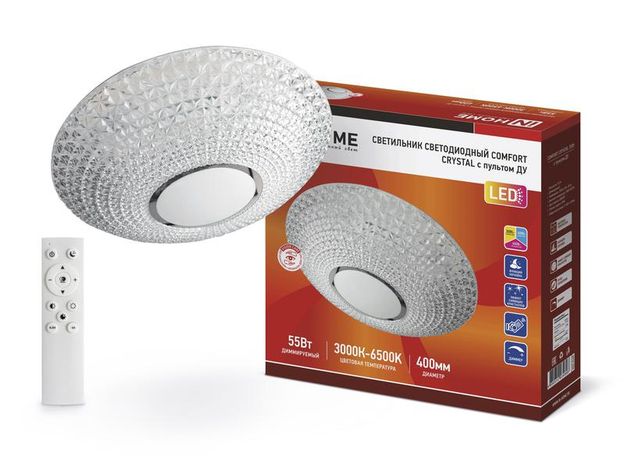 Светильник светодиодный COMFORT CRYSTAL 55Вт 230В 3000-6500K 4400Лм 400x100мм с пультом ДУ | 4690612034898 IN HOME