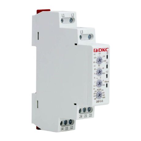 Реле контроля фаз, 3 фазы, тип DRF, контроль напряжения, обрыва конфигурация контакта 2CO, 208-480В | DRF-3-5 DKC ДКС