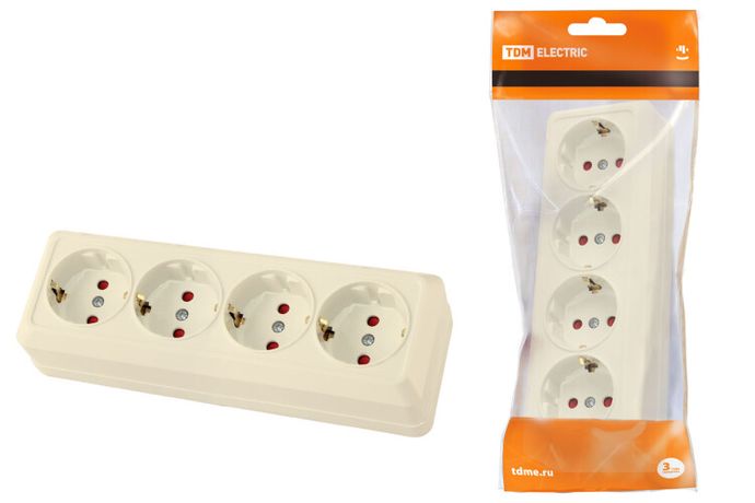 Розетка 4-х местная горизонтальная 2П+3 открытой установки IP20 16A с з/ш сл. кость "Ладога" TD | SQ1801-0231 TDM