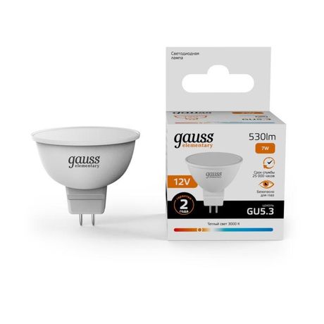 Лампа светодиодная LED 7 Вт 530 лм 3000К софит MR16 теплый GU5.3 AC/DC 12В низковольтная Elementary Gauss - 11517