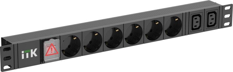 Блок розеток 6-м PDU немец. станд. + 2 С13 LED 1U шнур 2м ITK PH12-6D2C131-P IEK