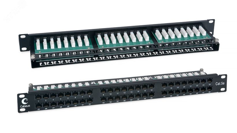 Патч-панель PLHD-48-Cat.5e-Dual IDC-1U высокой плотности 19, 1U, 48 портов RJ-45, категория 5e, Dual IDC - 7487c Cabeus