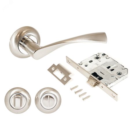 Комплект ручек и защелка АЛЛЮР АРТ ОСКАР SN+L7050S SN+BK-R1 SN (1380/S7050) мат.никель с фикс - 14673 ПТК