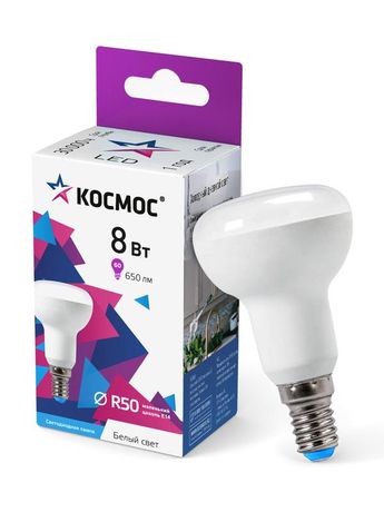 Лампа светодиодная LED 8Вт R50 220В Е14 6500К холодный 650 лм - Lksm_LED8wR50E1465 Космос