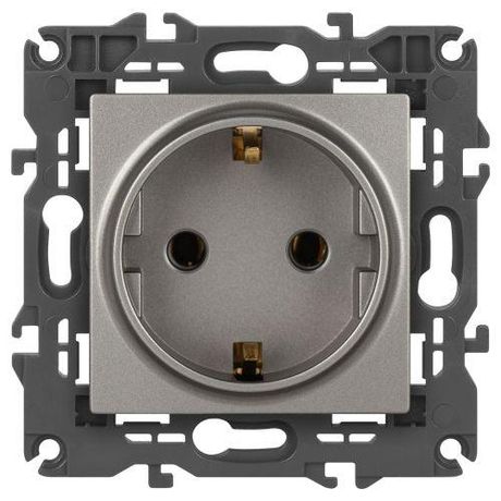 Розетка однофазная скрытого монтажа, в рамку с заземлением без шторок титан 16А 250В IP20 автоматические (безвинтовые) зажимы 14-2101-16 Эра Elegance - Б0065802