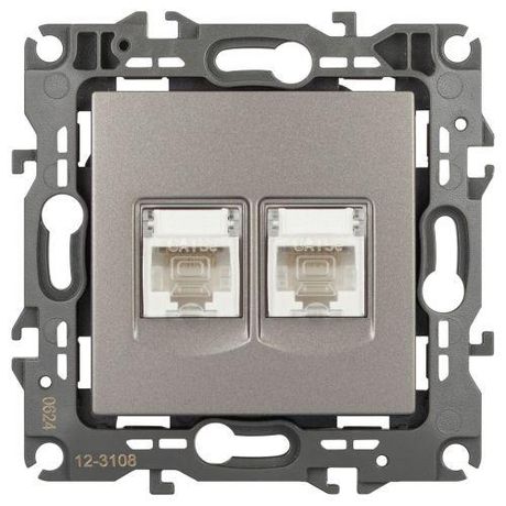 Розетка компьютерная 2-м Эра12 12-3108-16 2XRJ45 титан Эра Б0065665