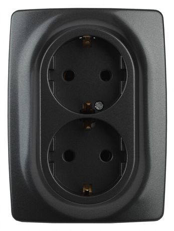 Розетка однофазная двойная скрытого монтажа, в рамку с заземлением со шторками антрацит 16А 250В IP20 автоматические (безвинтовые) зажимы 12-2108-05 Эра 12 - Б0036446
