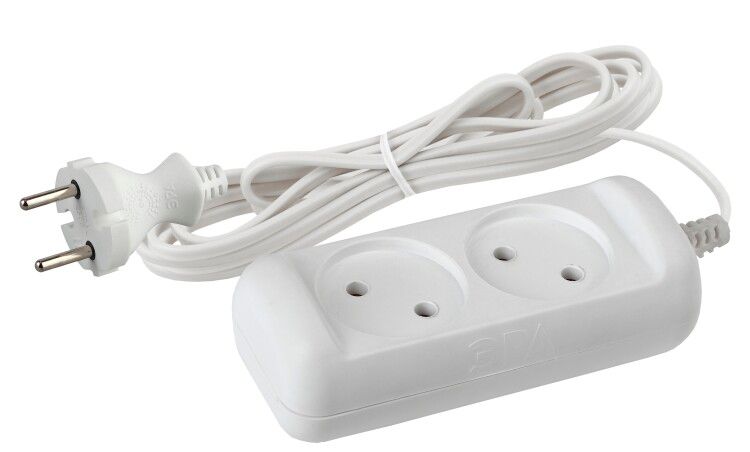 Удлинитель электрический без заземления 2 розетки 3м ШВВП 2x0,75мм2 6А UX-2-3m ЭРА - Б0038558