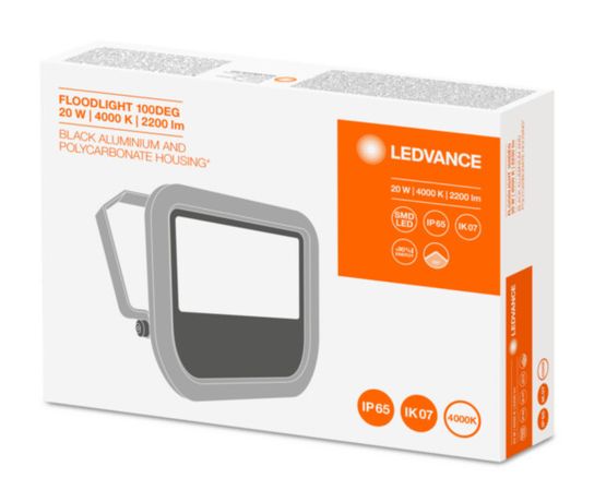 Прожектор светодиодный ДО-20Вт 4000К 2200Лм IP65 чёрный LEDVANCE | 4058075097483 Osram