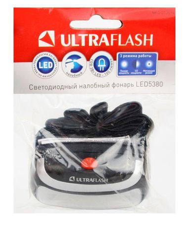 Фонарь налобный LED 5380 (3Вт COB 3 режима черн. пласт. пакет) Ultraflash 12870