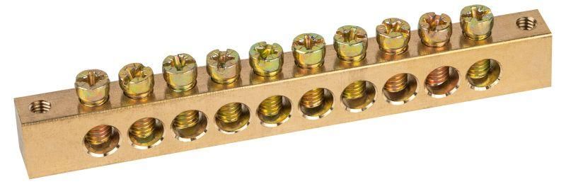 Шина NO-122-22 PEN земля-ноль 8х12мм 10/2 латунная крепеж по краям | Б0047237 ЭРА