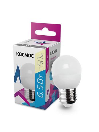 Лампа светодиодная LED 6.5Вт GL45 220В Е27 D45х79 3000 теплый 480лм Космос - LkecLED6.5wGL45E2730