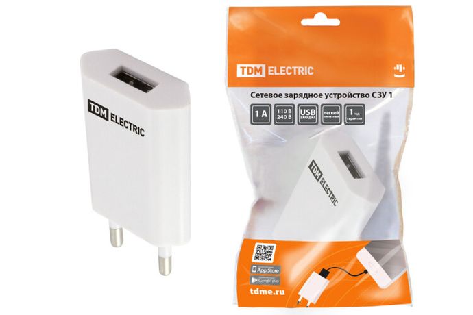 Сетевое зарядное устройство, СЗУ 1, 1 А, USB, белый, | SQ1810-0001 TDM