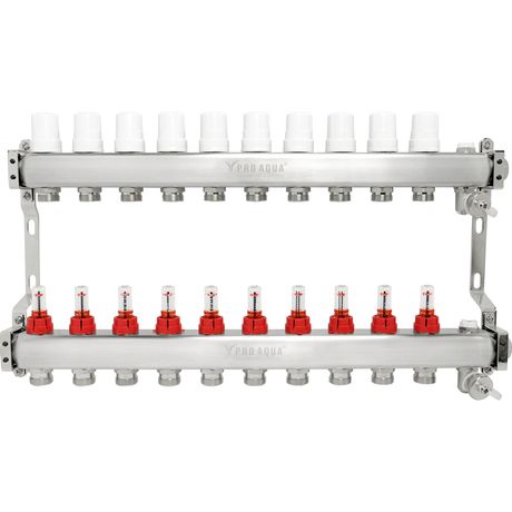 Блок коллекторный с расходомерами 10 выходов, 580 мм, 1 x 3/4 - V500MB.10 PRO AQUA
