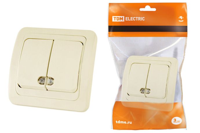 Выключатель 2-кл. с подсветкой 10А сл. кость "Валдай" | SQ1804-0106 TDM