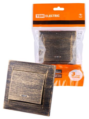 Выключатель 1 кл. с подсветкой 10А старинная бронза "Лама" | SQ1815-0746 TDM