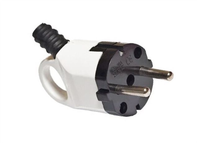 Вилка угловая с ушком заземлением белая 16А 250В - SQ1806-0005 TDM