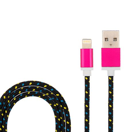 Кабель USB-Lightning для iPhone, nylon, black-blue-yellow, 1mУстройство зарядное, 18-4245, MEET